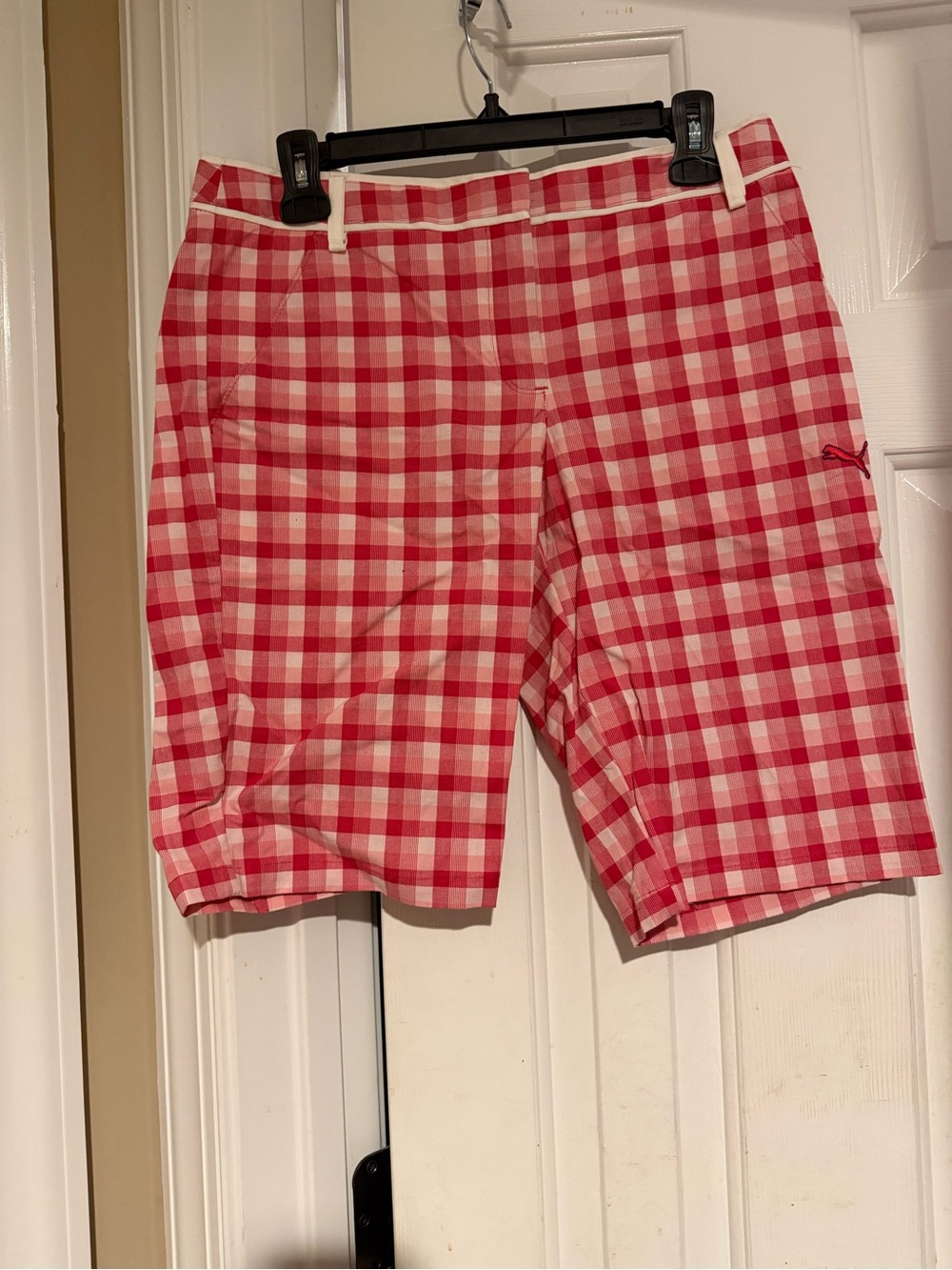 Puma Women’s Pink and White Gingham Bermuda Shorts